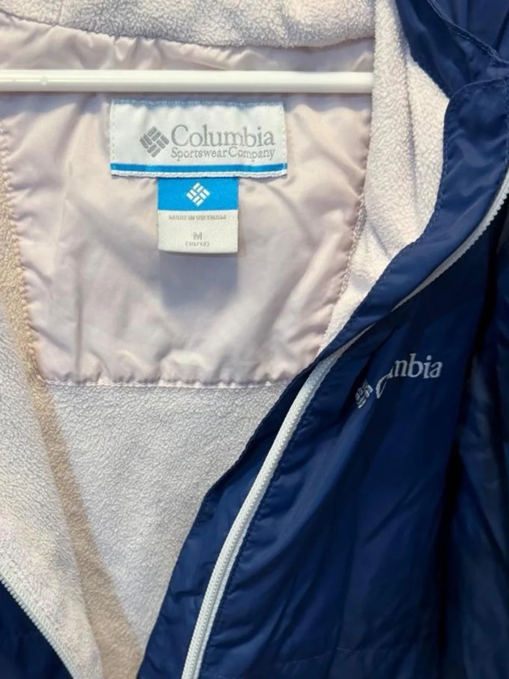Columbia Kids Blue and Light Pink Hooded Rain Jacket
